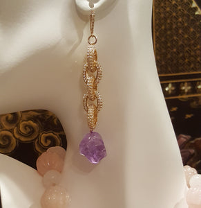 Amethyst Ocean Breezes Earrings. Beautiful uncut Amethyst and 18k overlay pave links and earring clasp. Dazzling.