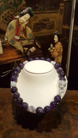 Natural deep purple Amethyst Necklace with pave clasp