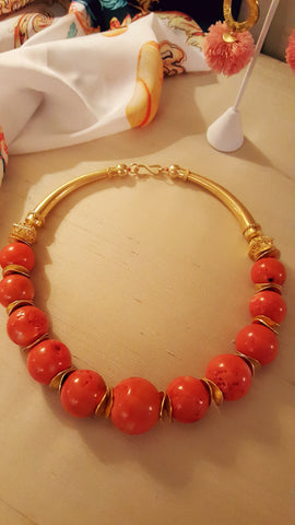 Gorgeous Coral and Gold Collar. 