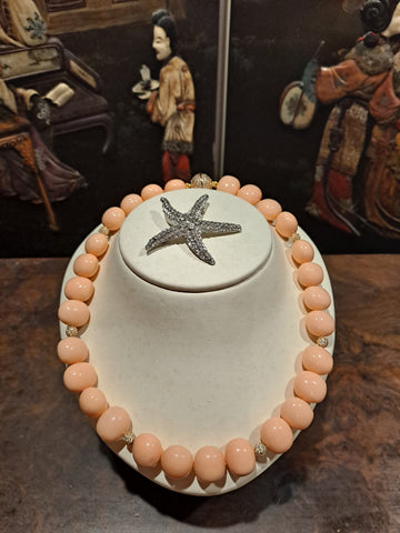 Coral Shell & Gold Pave Necklace