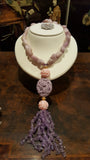 Tassel Necklace of Kunzite Coral & Amethyst. A statement piece with colors reminiscent of the corals of the sea. Mindy Grutman Jewelry.  All the natural stones of the world transformed into luxuriously wearable beauty