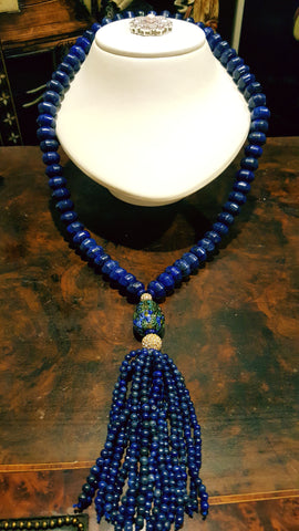 Stunning Lapis Lazuli Tassel Necklace. Deep shimmering luxurious blue evocative classic beauty and mystery