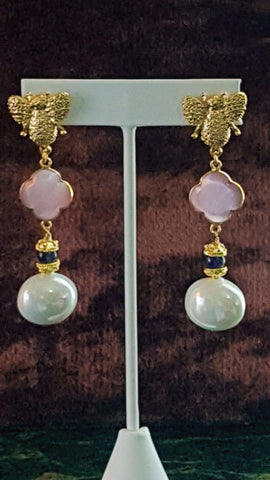 Mona Lisa Rose Quartz. Gold. Amethyst and Honey Bees. Mindy Grutman Jewelry. Inspired by the Colors of the World