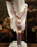 Kunzite, Coral & Amethyst Tassel Necklace